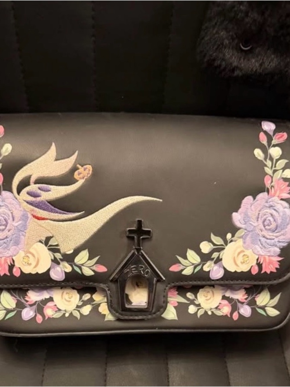 Floral Embroidered Black Crossbody Bag